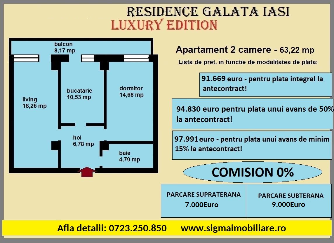 Apartamente noi, modalitati de plata flexibile
Apartament 2 camere  C1