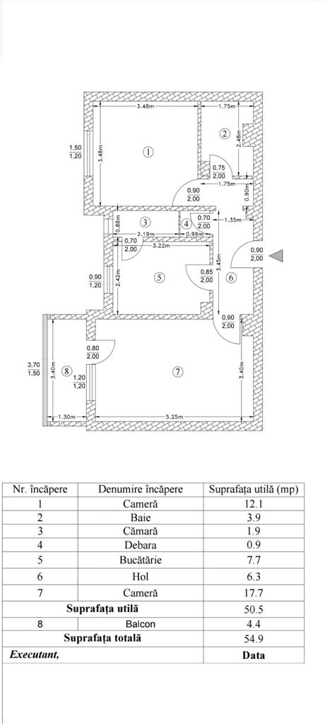 Apartament 2 camere decomandat, Cug, model cu bucataria patrata